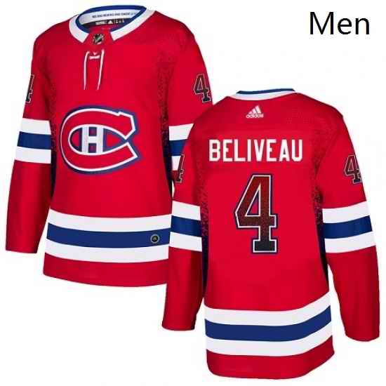 Mens Adidas Montreal Canadiens 4 Jean Beliveau Authentic Red Drift Fashion NHL Jersey